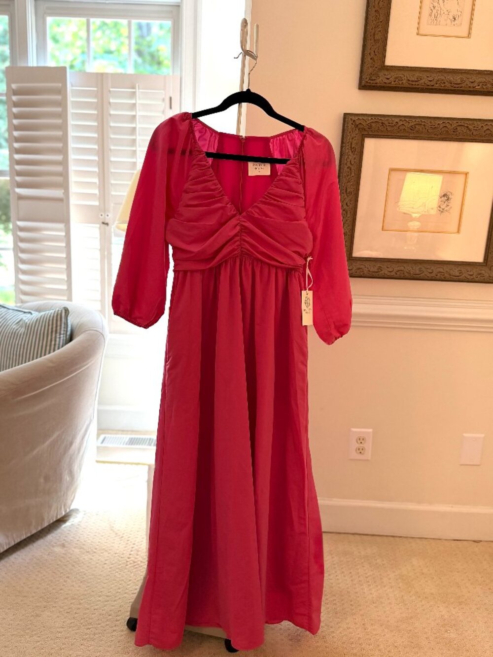 Tuckernuck Hyacinth House Fuchsia Ruched V-Neck Dress XS NWT